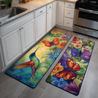Butterfly Hummingbird Garden kitchen mat set – hummingbird and butterflies