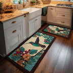 Harmony Hummingbird kitchen mat set – hummingbird and red flowers