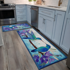 Sky Blue Hummingbird kitchen mat set – hummingbird on pale blue