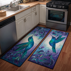Midnight Hummingbird kitchen mat set – hummingbirds on purple