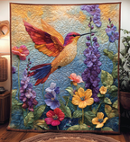 Hummingbird and Lupins quilted throw – hummingbird by purple lupins