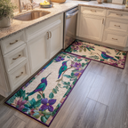 Lavender Hummingbirds kitchen mat set – hummingbirds on cream