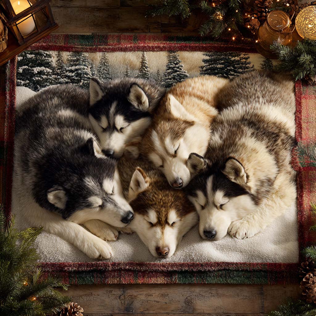 Husky Family Cosy Nap rug – sleeping huskies
