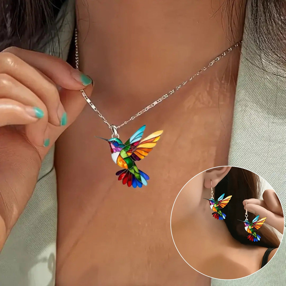Pendant Necklace - Rainbow Hummingbird