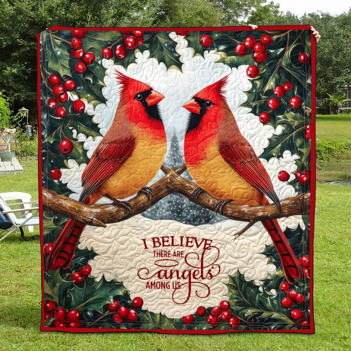 Angels Among Us art quilt – cardinals with angel verse