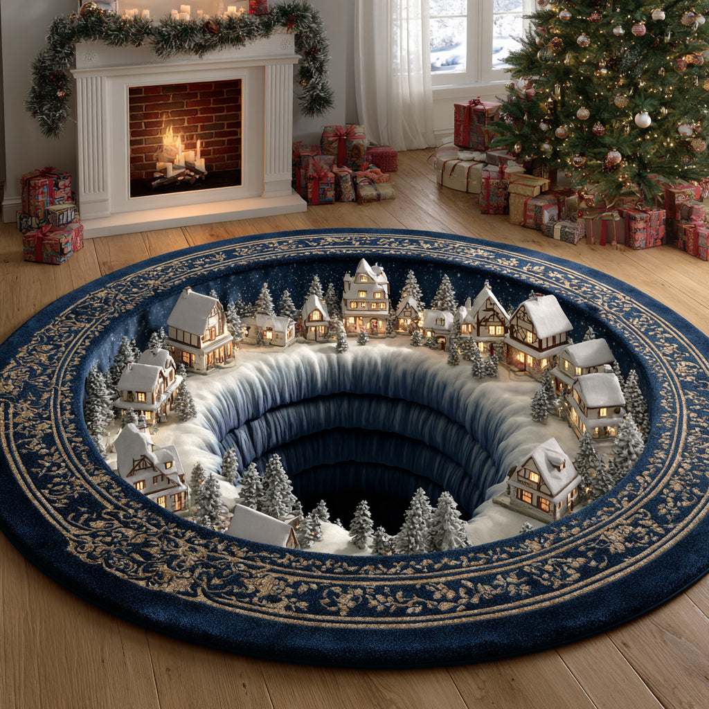 Icy Christmas Village round rug – village round an icy well