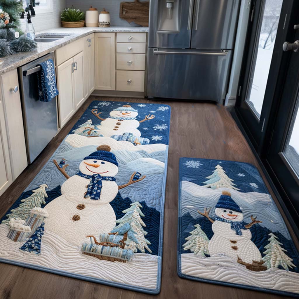 Icy Delight kitchen mat set – snowman and pines