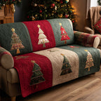 Christmas Tree Panels quilted sofa cover – christmas trees in red and green panels
