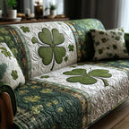 Irish Shamrocks quilted sofa cover – green shamrocks on cream