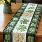 Clover Plaid quilted table runner – clovers with green plaid