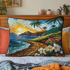 Island Sunset Path quilted pillowcase – sandy path along a bay at sunset