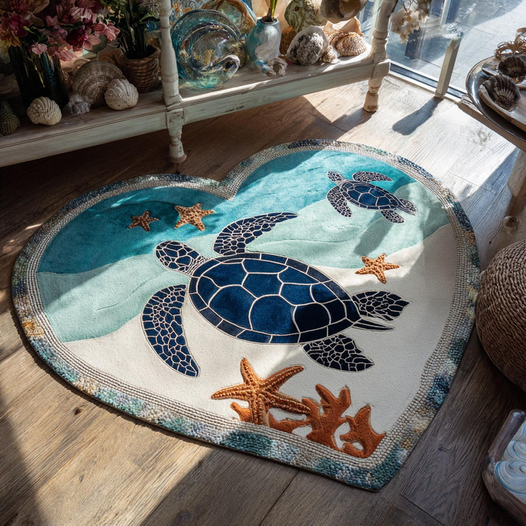 Island Calm Heart shaped rug – turtle in a heart