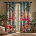 Island Flamingos quilted curtains – flamingos among hibiscus