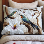 Hummingbirds and White Magnolias quilted pillowcase – hummingbirds among white magnolias