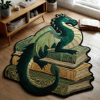 Jade Serpent shaped rug – green dragon on books