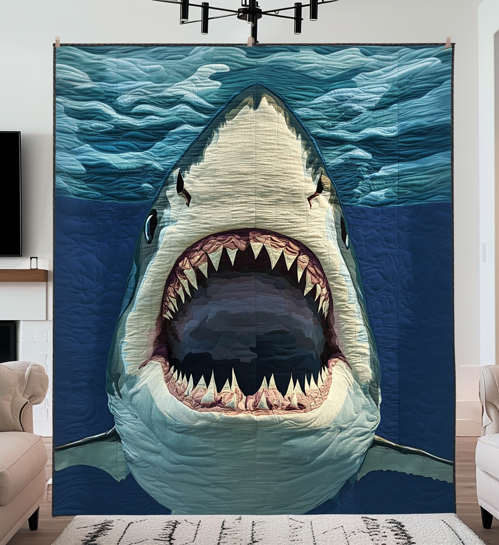 Great White Shark quilted throw – great white shark with jaws wide open