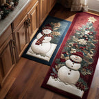 Jingle Frost kitchen mat set – snowmen and Christmas tree