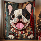 Jolly Frenchie quilted throw – grinning French Bulldog in a jumper