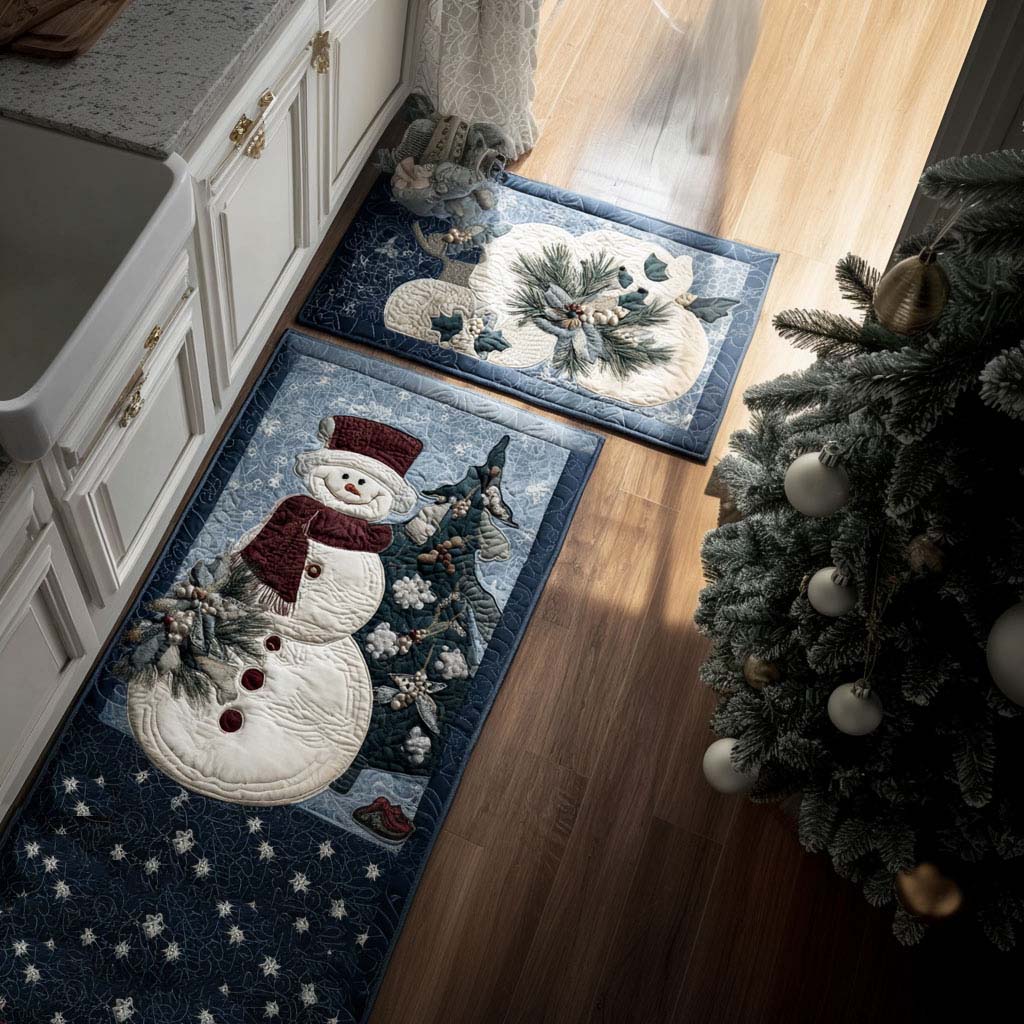Jolly Frostman kitchen mat set – snowman on starry navy
