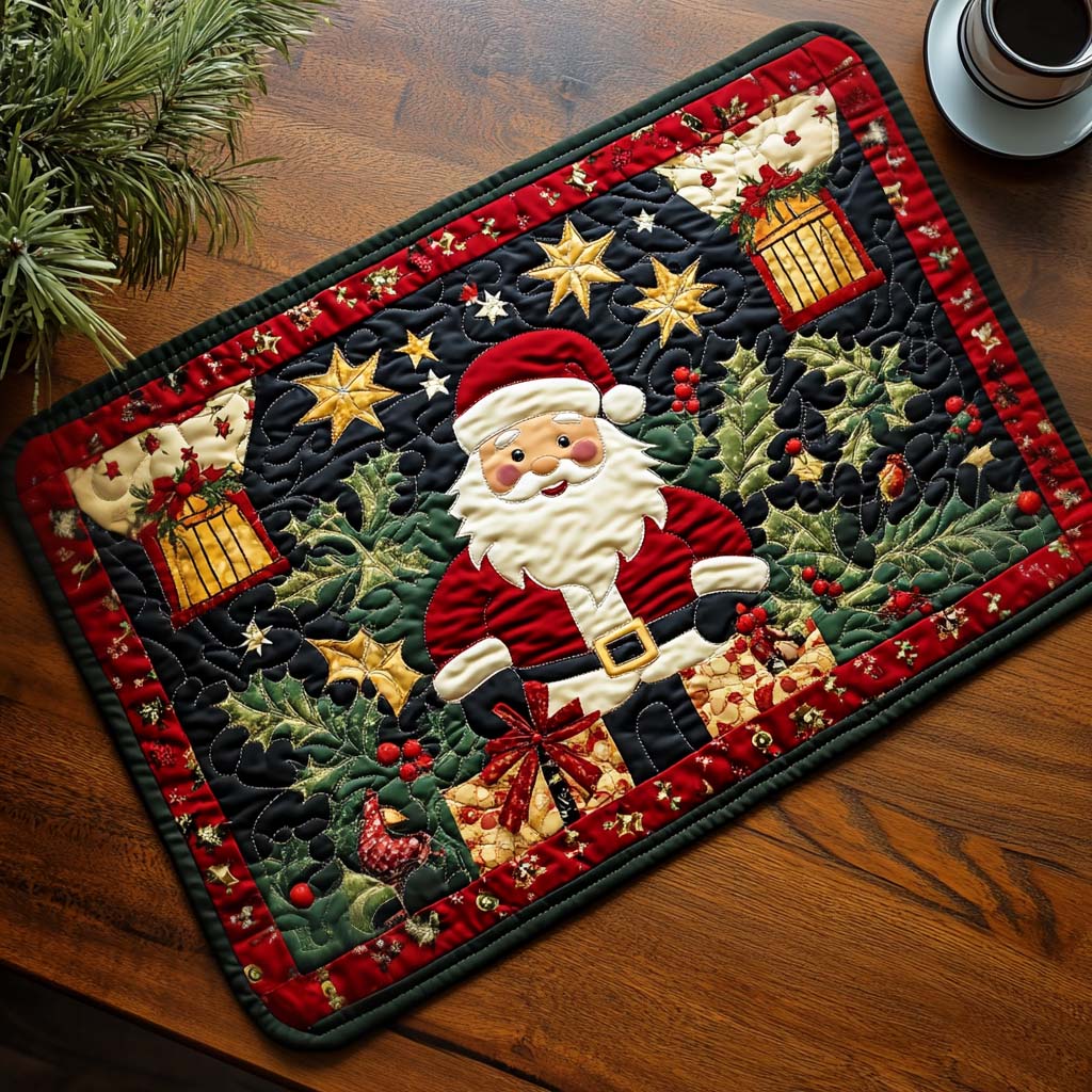 Jolly Santa quilted placemats – santa with lanterns