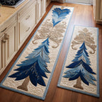 Blue Pine Elegance kitchen mat set – blue patterned pines
