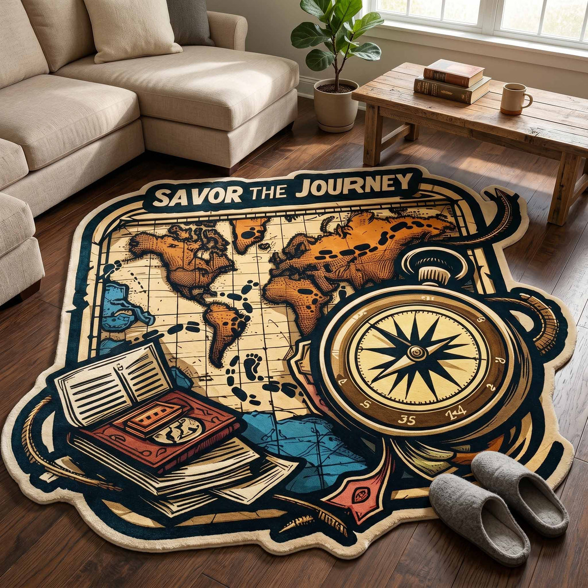 Journey Map shaped rug – travel map shape