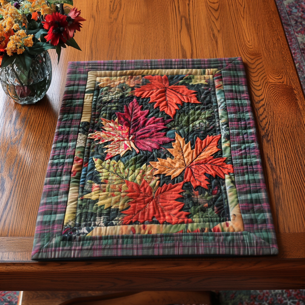 Maple Leaf Plaid quilted placemats – maple leaves on plaid