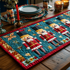 Nutcracker Teal quilted table runner – nutcrackers on teal
