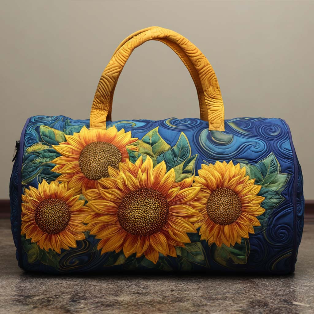Joyful Rays Sunflowers quilted weekend bag – sunflowers on blue