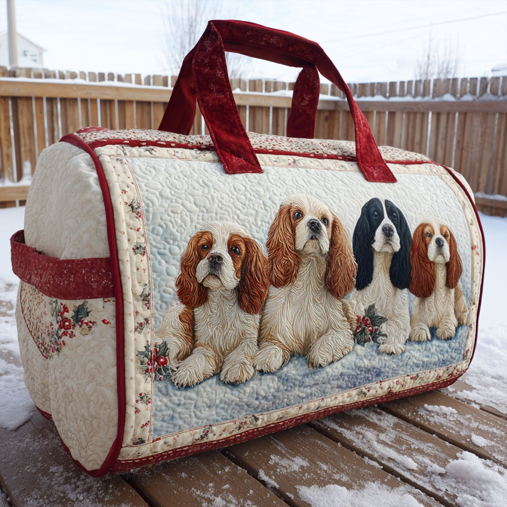 Joyful Spaniels quilted weekend bag – spaniels in snow
