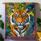 Tiger in the Leaves woven sofa throw – tiger among tropical leaves