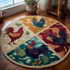 Kaleido Roosters round rug – roosters in quarters