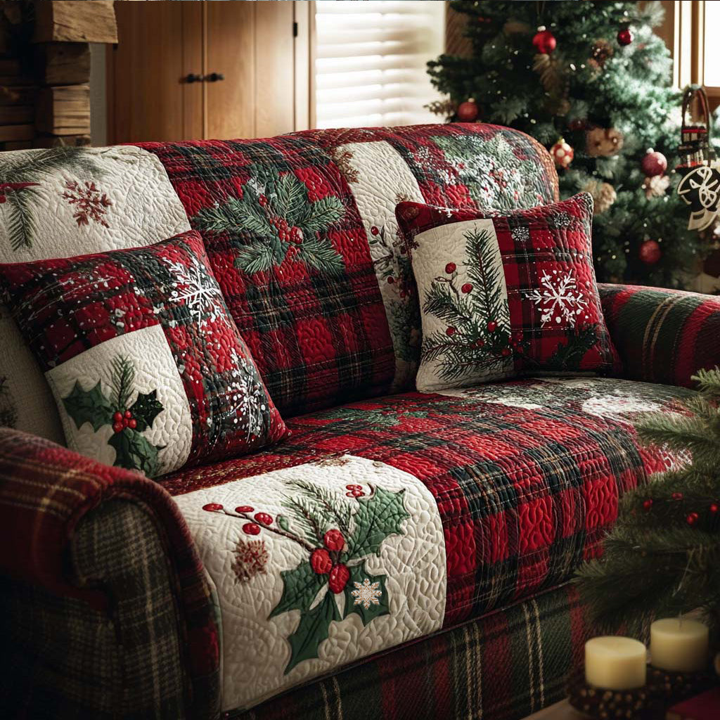 Holly Tartan Patchwork quilted sofa cover – holly with red tartan