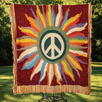 Peace Sunburst quilted throw – peace sign in a rainbow sunburst