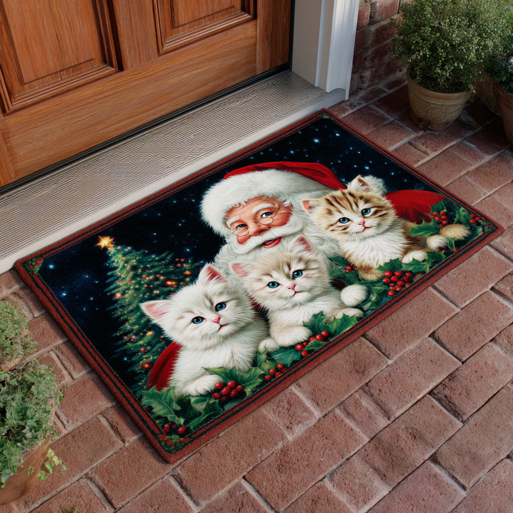 Friendly Santa Kittens doormat – santa with kittens