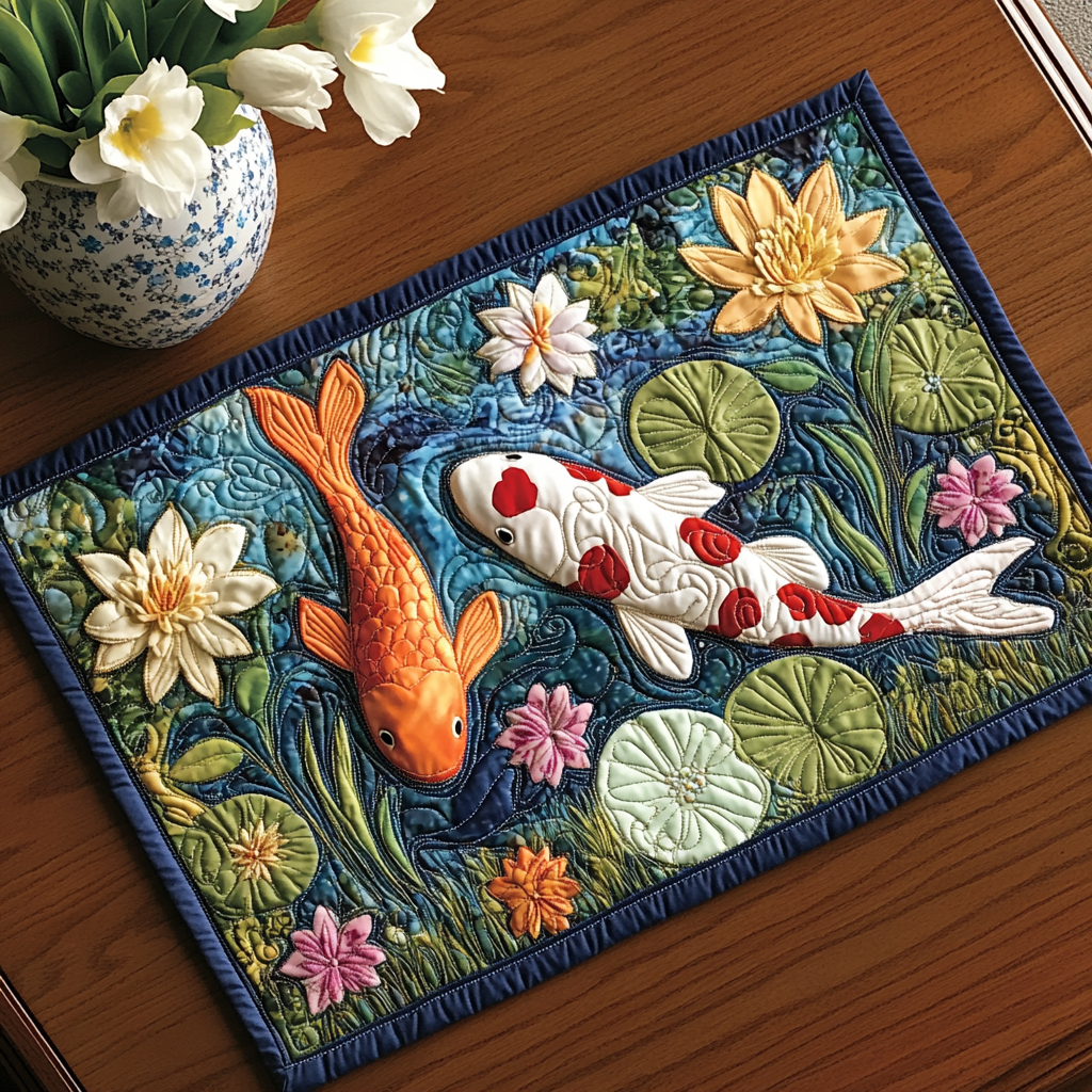 Koi Dream quilted placemats – koi and water lilies