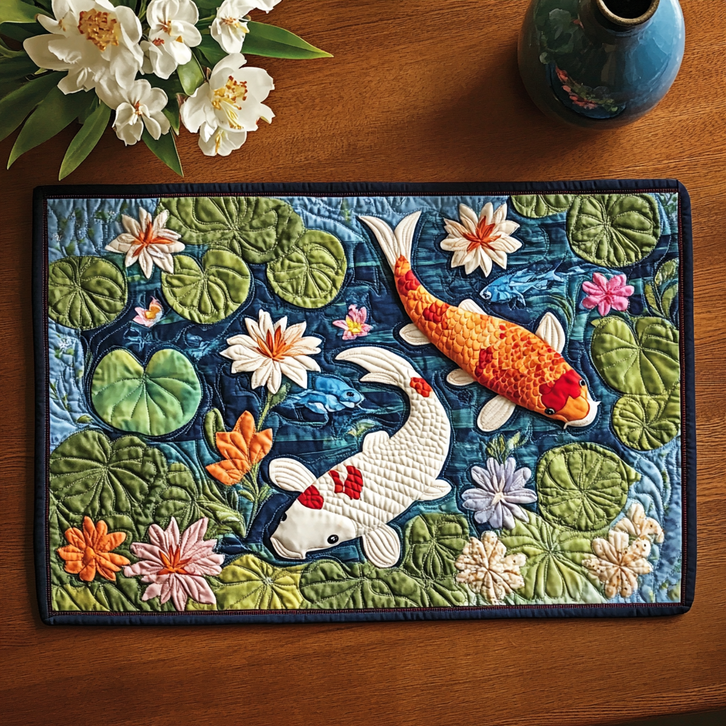 Koi Lily Pond quilted placemats – koi among lily pads