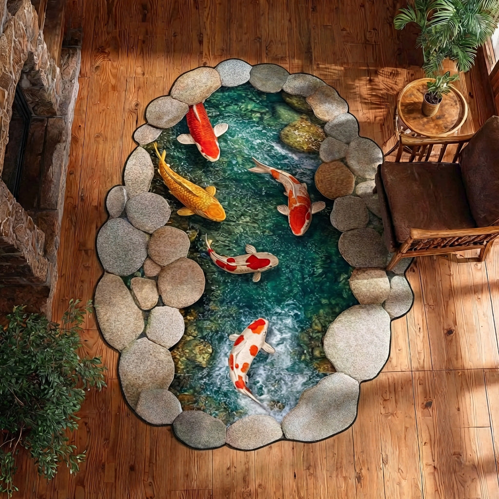 Koi Oasis shaped rug – koi pond