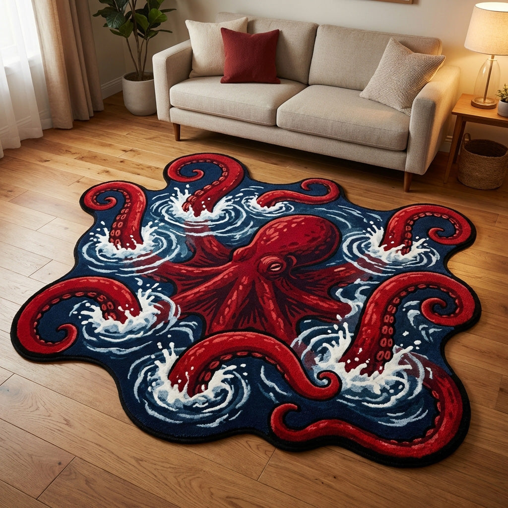 Kraken Waves shaped rug – octopus in waves