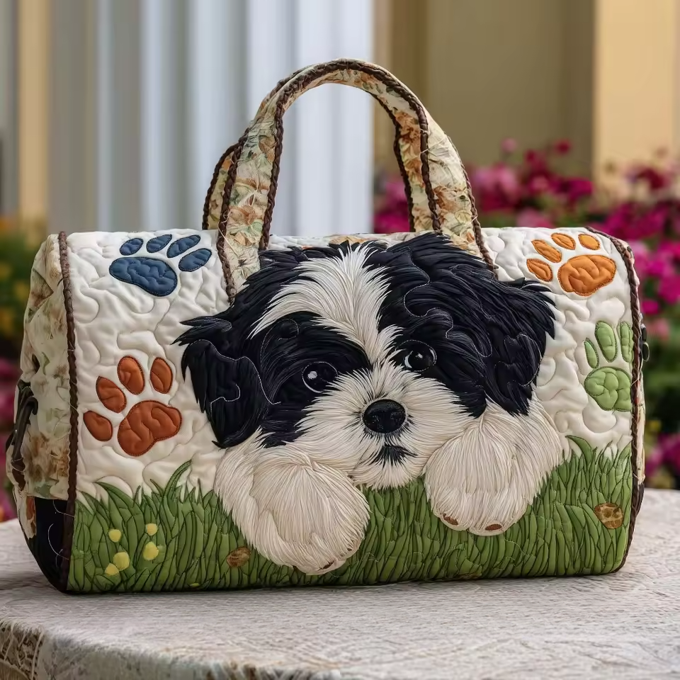 Lucille soft quilted travel bag showing the wave-stitch pattern