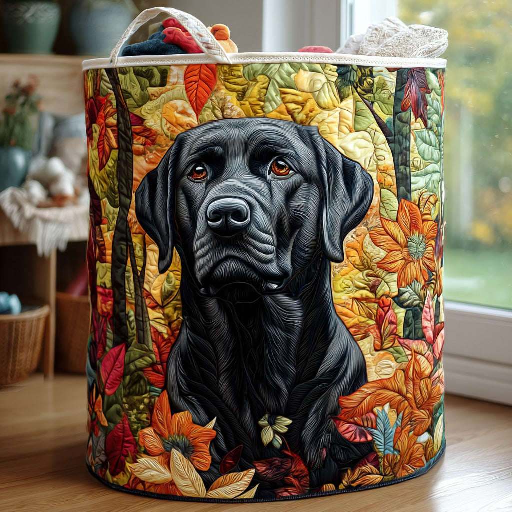 Black Lab Autumn quilted laundry basket – black Lab in autumn