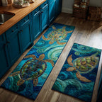 Lagoon Grace kitchen mat set – turtles in swirling waves