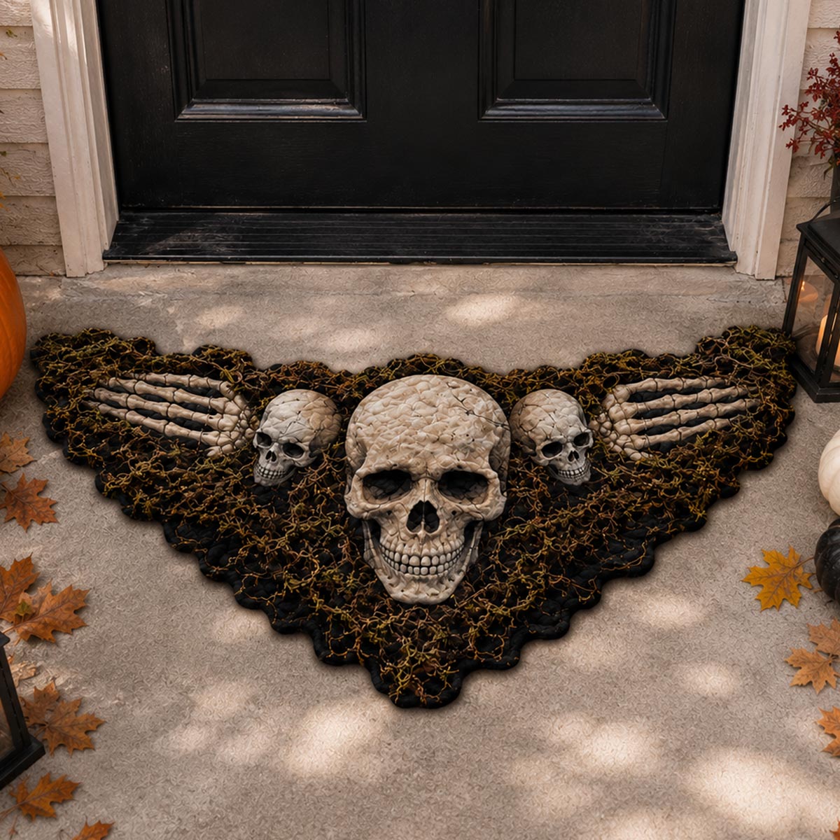 Land of Skulls shaped doormat – skulls on lace