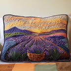 Lavender Sunset quilted pillowcase – lavender rows towards a golden sunset