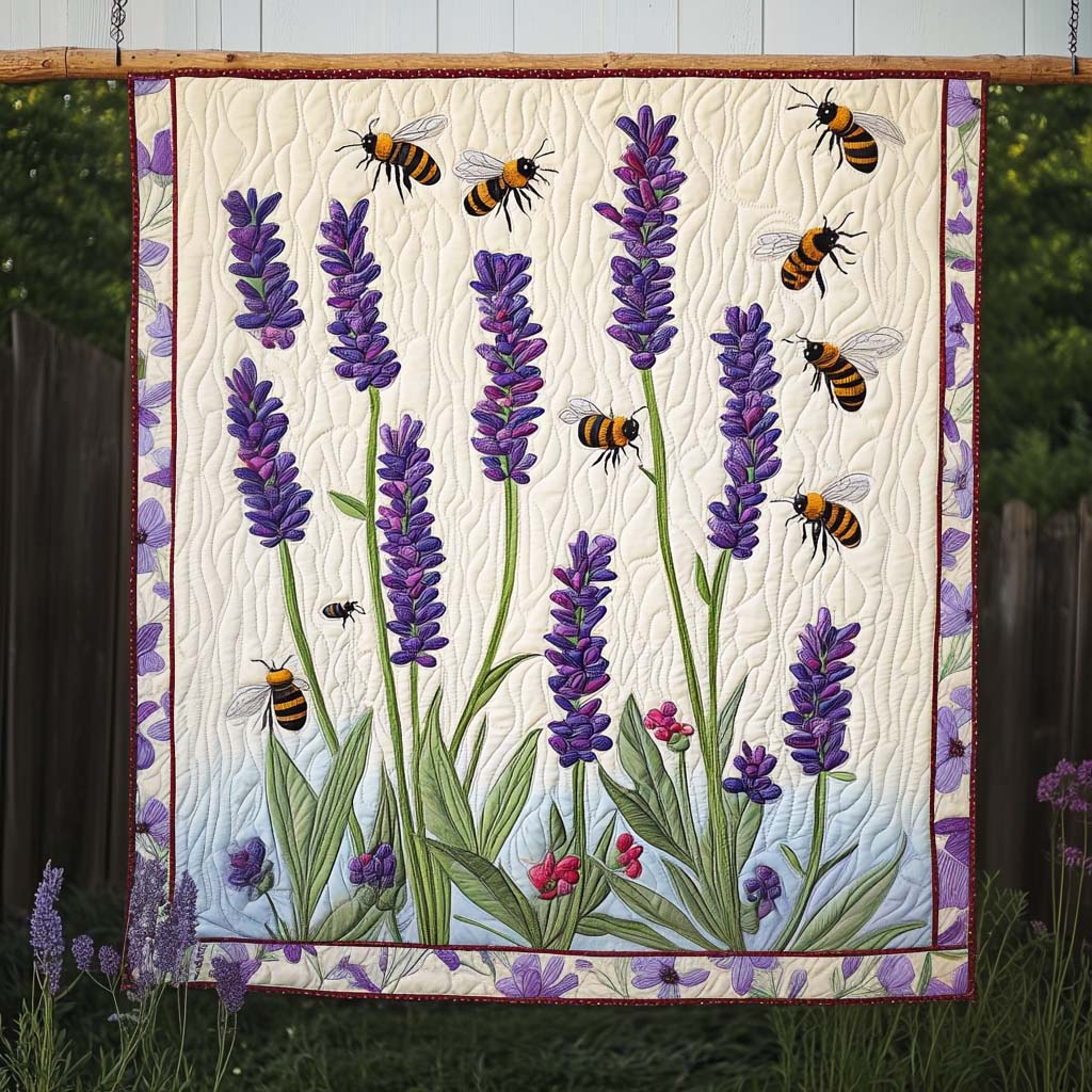 Lavender Bees art quilt – bees and lavender