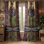 Purple Dragonfly Mandala quilted curtains – dragonflies and mandalas on purple