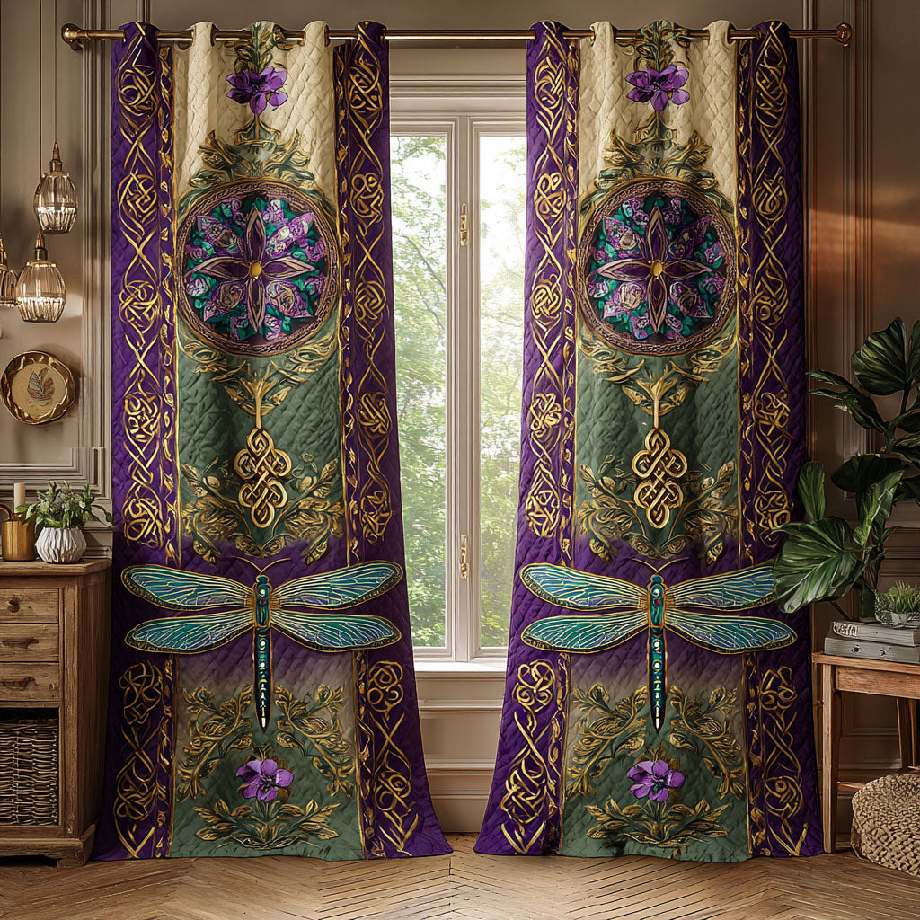 Purple Dragonfly Mandala quilted curtains – dragonflies and mandalas on purple