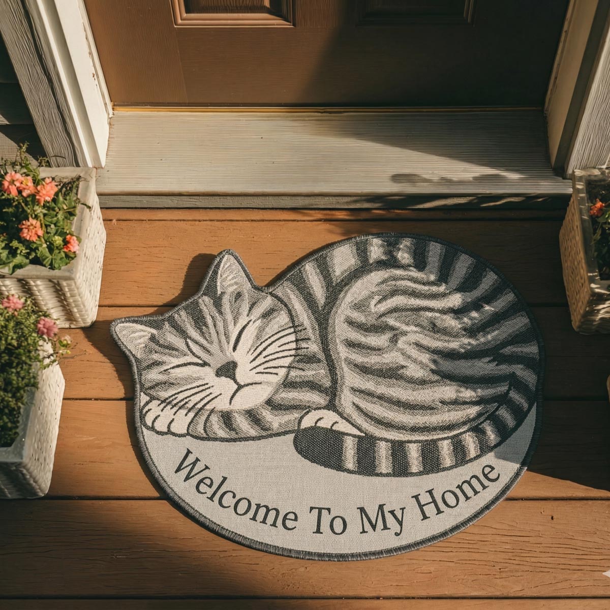 Lazy Cat Welcome shaped doormat – sleeping cat welcome