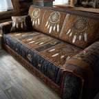 Navy Dreamcatchers quilted sofa cover – dreamcatchers above navy