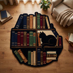 Library Cat shaped rug – cat on bookshelves
